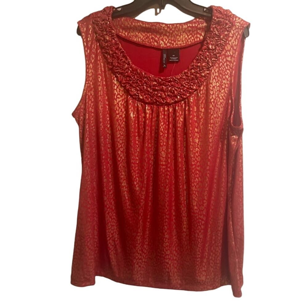 New Directions Plus Size Red & Gold‎ Animal Print Blouse Size 2X NWT